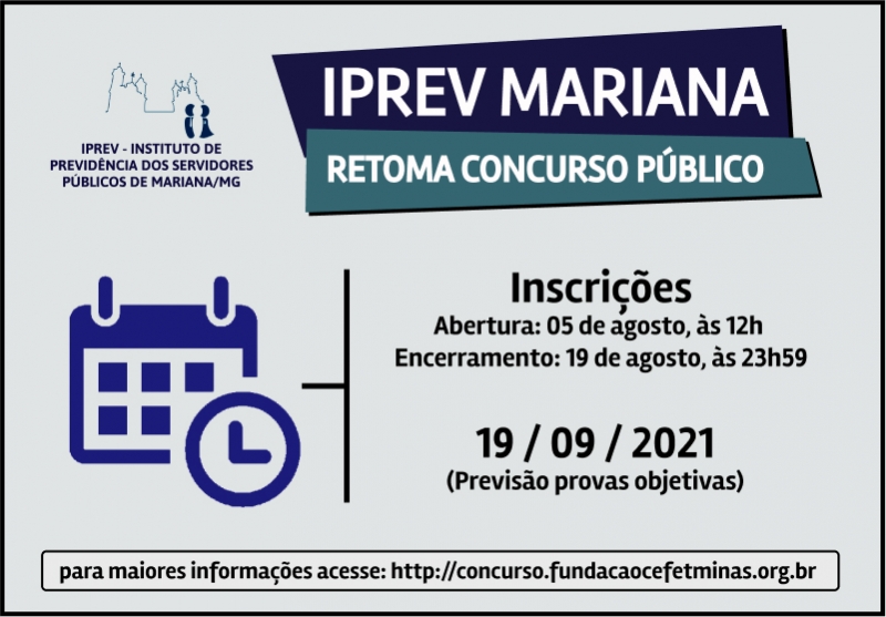 IPREV Mariana anuncia retomada do Concurso Público com previsão de provas objetivas em setembro de 2021