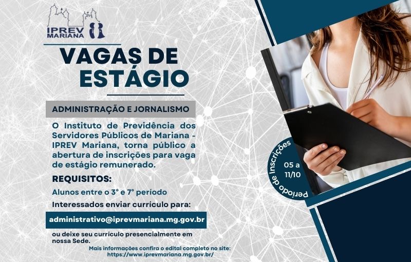 IPREV Mariana disponibiliza vagas para estágio remunerado